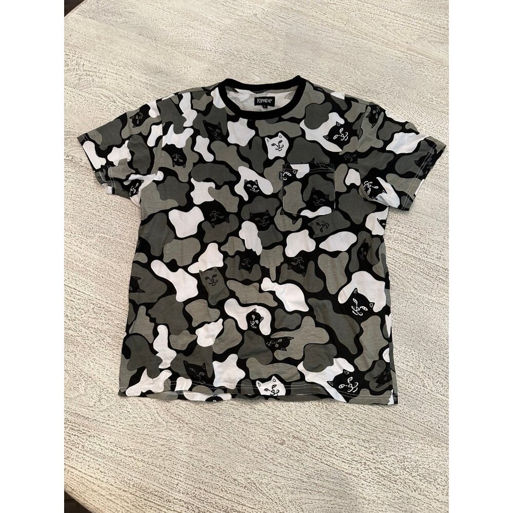 Ripndip black gray camouflage cat camo blaxkout shirt XL